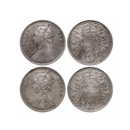 Victoria Queen, Silver, Rupee (2 Coins), 1875, Bombay mint, A2/II, Dot, Numeral 5 of year 