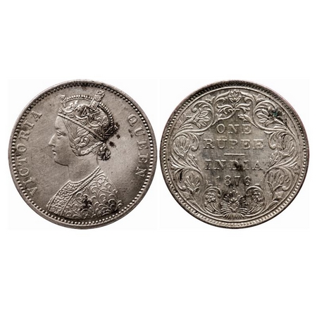 Victoria Queen, Silver, Rupee, 1876, Bombay Mint, A2/II/Dot. GK 430. NGS Slabbed AMS Detai