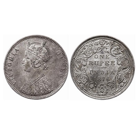 Victoria Queen, Silver, Rupee, 1876, Bombay Mint, A2/II/Dot. GK 430. Extremely Fine+, Deta