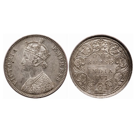 Victoria Empress, Silver, Rupee, 1877, Bombay Mint, A3/II/Dot. GK 437. NGS Slabbed AMS 55.
