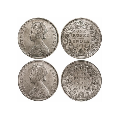 Victoria Empress, Silver, Rupee (2 Coins), 1879, Bombay Mint, Dot, 1) A3/II(i), Large flow