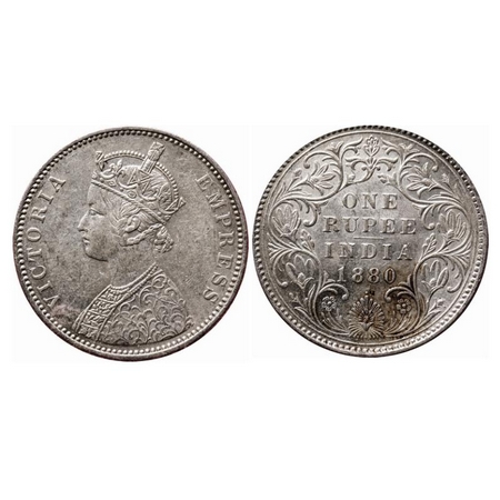 Victoria Empress, Silver, Rupee, 1880, Bombay mint, A3/II(iv), Dot, Ghost on Rev. GK 467. 