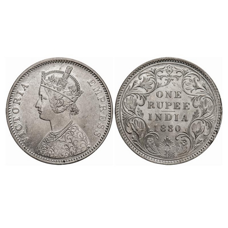 Victoria Empress, Silver, Rupee, 1880, Bombay mint, A3/II(iv), Dot, Ghost on Rev. GK 467. 