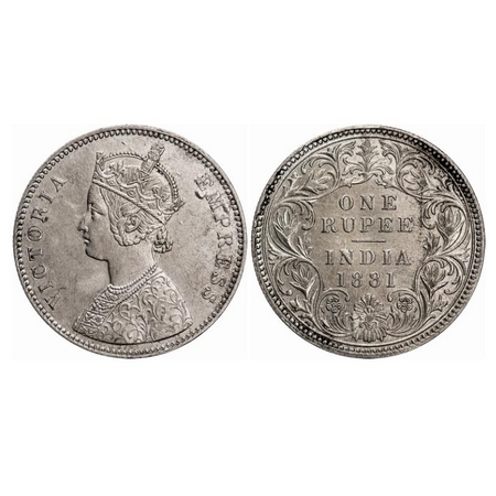 Victoria Empress, Silver, Rupee, 1881, Calcutta Mint, A1/I, 'C' incused. GK 471. Extremely