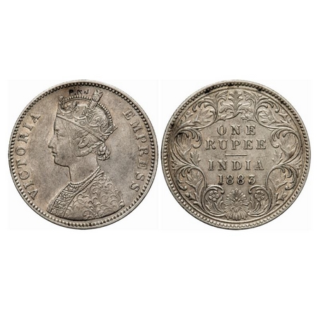 Victoria Empress, Silver, Rupee, 1883, Bombay Mint, A1(i)/I, 'B' raised. GK 484. Very Fine