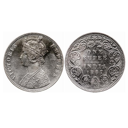 Victoria Empress, Silver, Rupee, 1887, Bombay Mint, C2/I(ii), 'B' raised, Ghost on Rev. GK