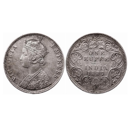 Victoria Empress, Silver, Rupee, 1887, Bombay Mint, C2/I(ii), 'B' raised, Ghost on Rev. GK