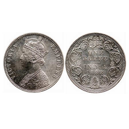 Victoria Empress, Silver, Rupee, 1888, Bombay Mint, C2/I, 'B' raised. GK 551. Brilliant Un