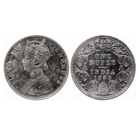 Victoria Empress, Silver, Rupee, 1889, Bombay Mint, C2/I, 'B' incused, Rainbow Toned. GK 5