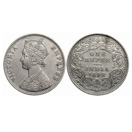 Victoria Empress, Silver, Rupee, 1898, Calcutta Mint, C/II, 'C' incused. GK 735. Extremely