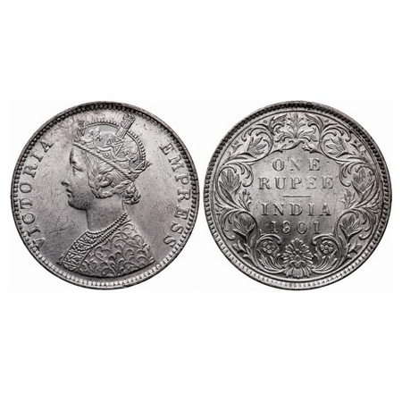 Victoria Empress, Silver, Rupee, 1901, Bombay Mint, 'B' incused, With original mint luster