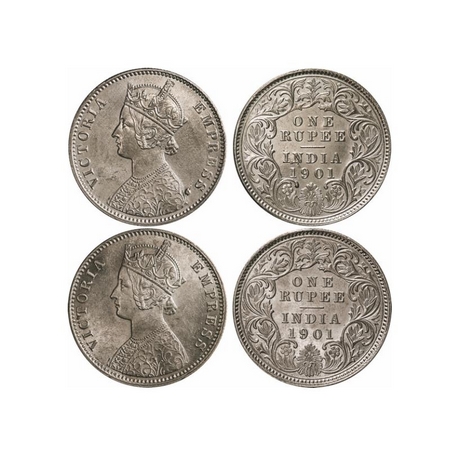 Victoria Empress, Silver, Rupee (2 Coins), 1901, Calcutta Mint, C3/I(i), 'C' incused, 1) G