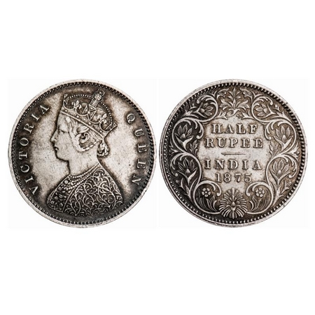 Victoria Empress, Silver, Half Rupee, 1875, Calcutta Mint, A/I, No mint mark. GK 604. Almo