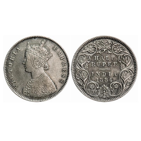 Victoria Empress, Silver, Half Rupee, 1884, Calcutta Mint, A/I, 'C' incused, Die doubling 