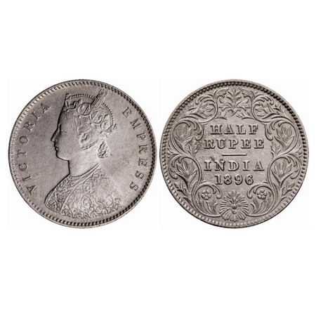 Victoria Empress, Silver, Half Rupee, 1896, Calcutta Mint, A/I, 'C; incused, Die doubling