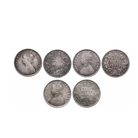 Victoria Empress, Silver, Half Rupee (3 Coins), 1899, Bombay Mint, A/I, 'B' incused (inver