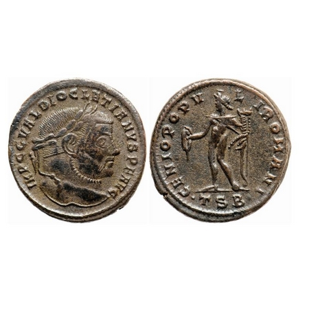 Roman, Silver, 9.85g, Folis of Diocletian Caesar, Obv: Bust head of king to right, Rev: Ma