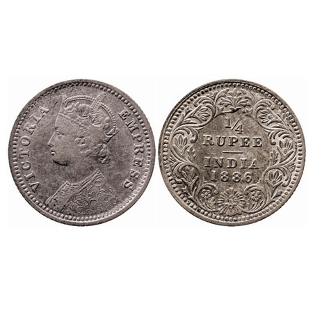 Victoria Empress, Silver, 1/4 Rupee, 1886, Calcutta Mint, C/II, 'C' incused. GK 707. Very 