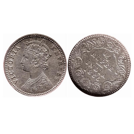 Victoria Empress, Silver, 1/4 Rupee, 1886, Calcutta Mint, C/II, 'C' incused, Die rotaion 1