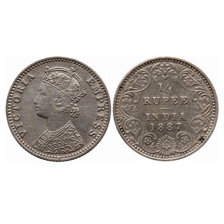 Victoria Empress, Silver, 1/4 Rupee, 1887, Bombay Mint, C(i)/II, 'B' raised, Multiple die 
