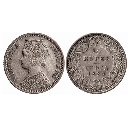 Victoria Empress, Silver, 1/4 Rupee, 1887, Bombay Mint, C(i)/II, 'B' raised. GK 708. Extre