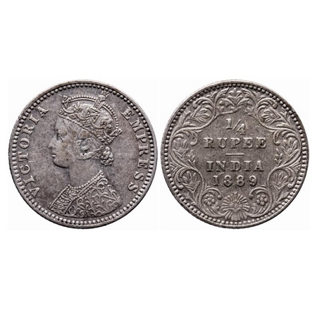 Victoria Empress, Silver, 1/4 Rupee, 1889, Bombay Mint, C(i)/II, 'B' incused. GK 715. Very