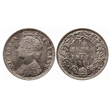 Victoria Empress, Silver, 1/4 Rupee, 1894, Bombay Mint, C(i)/I, 'B' incused, Die crack on
