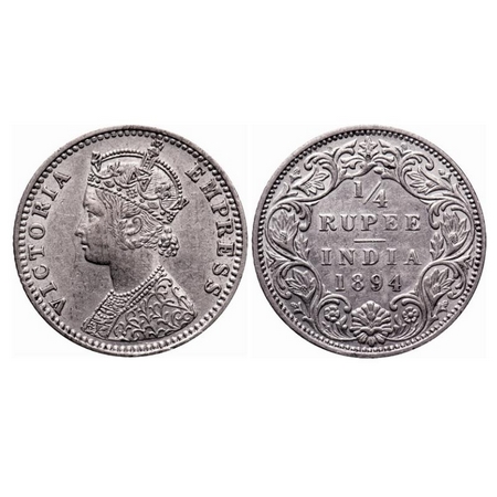 Victoria Empress, Silver, 1/4 Rupee, 1894, Bombay Mint, C(i)/I, 'B' incused, Die cracks on