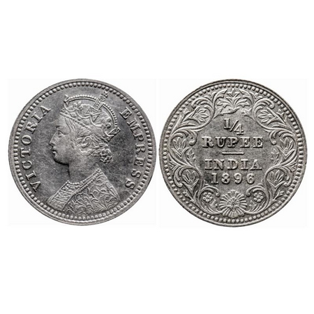 Victoria Empress, Silver, 1/4 Rupee, 1896, Calcutta Mint, C/II, 'C' incused. GK 728. Extre