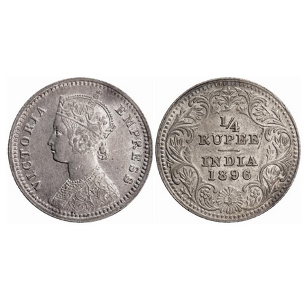 Victoria Empress, Silver, 1/4 Rupee, 1896, Calcutta Mint, C/II, 'C' incused. GK 728. Extre