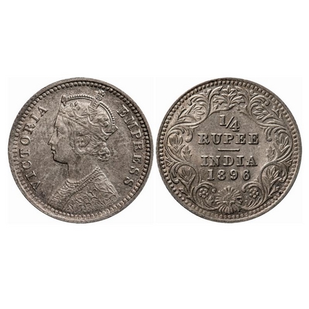 Victoria Empress, Silver, 1/4 Rupee, 1896, Calcutta Mint, C/II, 'C' incused, Ghost on Rev.