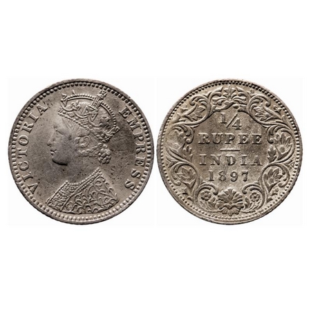Victoria Empress, Silver, 1/4 Rupee, 1897, Bombay Mint, C(i)/I, 'B' incused, Deep scratch