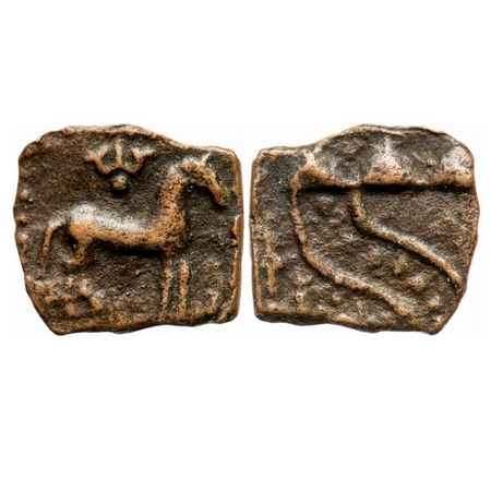 Sangam Age, Malayamans Kingdom, Copper Unit, 2.18g, Obv: Horse standing facing right sriva