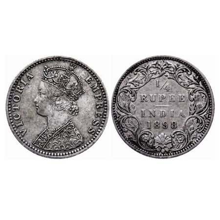 Victoria Empress, Silver, 1/4 Rupee, 1898, Bombay Mint, C(i)/I, 'B' incused. GK 734. Extre