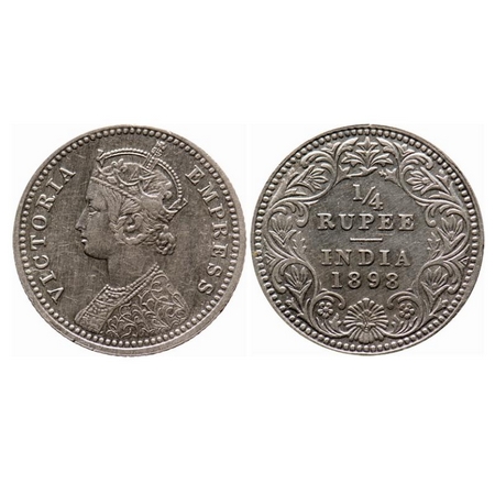 Victoria Empress, Silver, 1/4 Rupee, 1898, Calcutta Mint, C/II, 'C' incused. GK 735. Extre