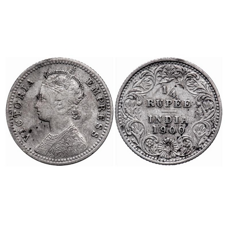 Victoria Empress, Silver, 1/4 Rupee, 1900, Calcutta Mint, C/II, 'C' incused. GK 736. Very 