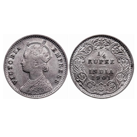 Victoria Empress, Silver, 1/4 Rupee, 1901, Calcutta Mint, C/II, 'C' incused, Ghost on Rev,