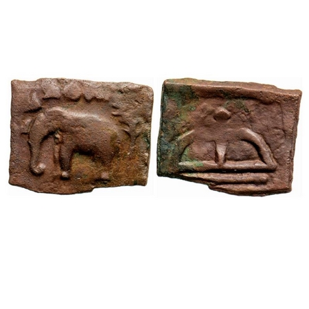 Sangam Age, Chera Kingdom, Copper Unit, 4.39g, Obv: Elephant walking to left behind the pa