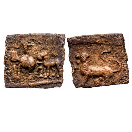 Sangam Age, Chola, Copper Unit, 1.86g, Obv: Elephant walking to left umbrella on its back,