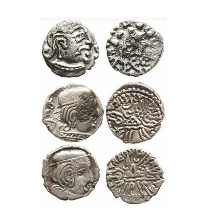 Gupta and Ksatrapa, Silver (3 Coins), 1)Chandragupta 2nd , 2) Bhatradaman with date 3) Bis