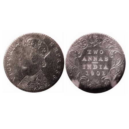 Victoria Empress, Silver, 2 Annas, 1901, Calcutta Mint, B/II, 'C' incused, Die crack on Ob