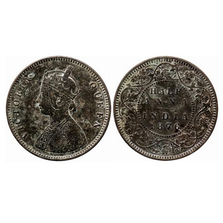 Victoria Queen, Copper, Half Anna, 1876, Calcutta Mint, B/II, GK 819. Very Fine+. Scarce.