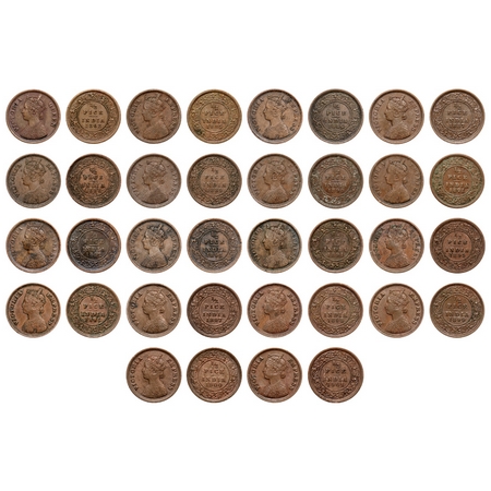 Victoria Queen and Empress, Copper, 1/2 pice (18 Coins), Calcutta Mint, A/I, 1) 1862, Ghos