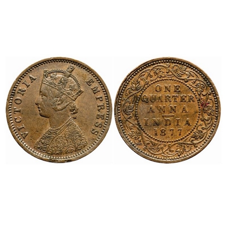Victoria Empress, Copper, Quarter Anna, 1877, Bombay Mint, B/I, No mint mark, few nicks on