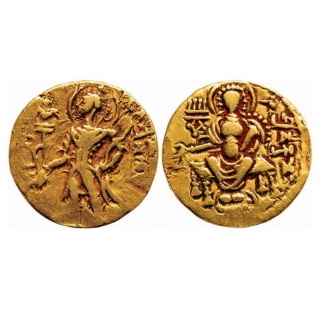 Guptas, Chandragupta II (375-415 AD), Gold Dinar, 7.77g, Archer Type, Obv: King Nimbate, s