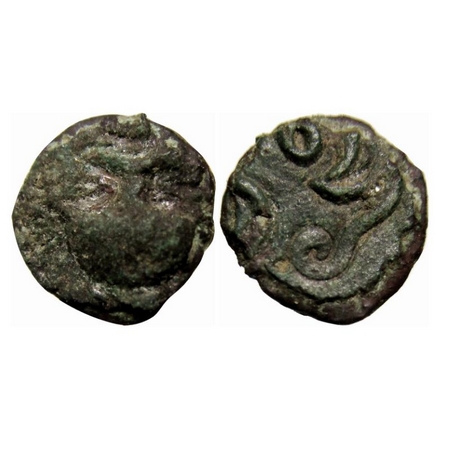 Guptas, Chandragupta II (AD 315-314), Copper, unit 0.48g, 7x7.mm, Obv: Vase (Purna Kumbha)