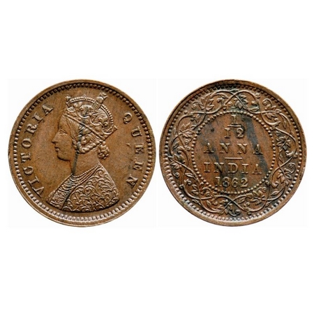 Victoria Queen, Copper, 1/12 Anna, 1862, Bombay Mint, A/I, Die cracks on Obv. GK 404. Extr