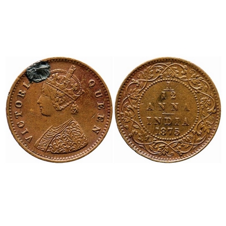 Victoria Queen, Copper, 1/12 Anna, 1875, Calcutta Mint, Obv A, No mint mark. GK 886. Extre