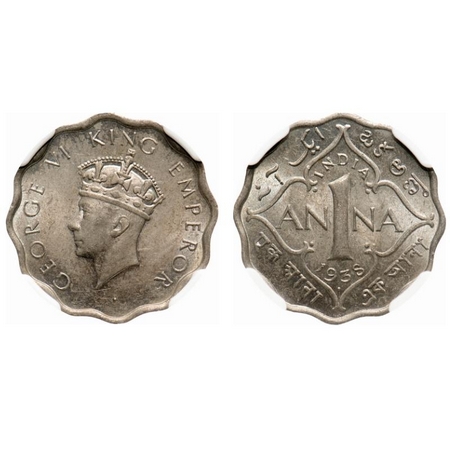 George VI, Copper-Nickel, 1 Anna, 1938, Bombay Mint, Head type I, Dot. F. Prid # 971. GK 1