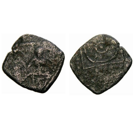 Post Guptas, Uncertain attribution, Lead fraction, 1.270g, Obv: Lakshmi seated facing, wit